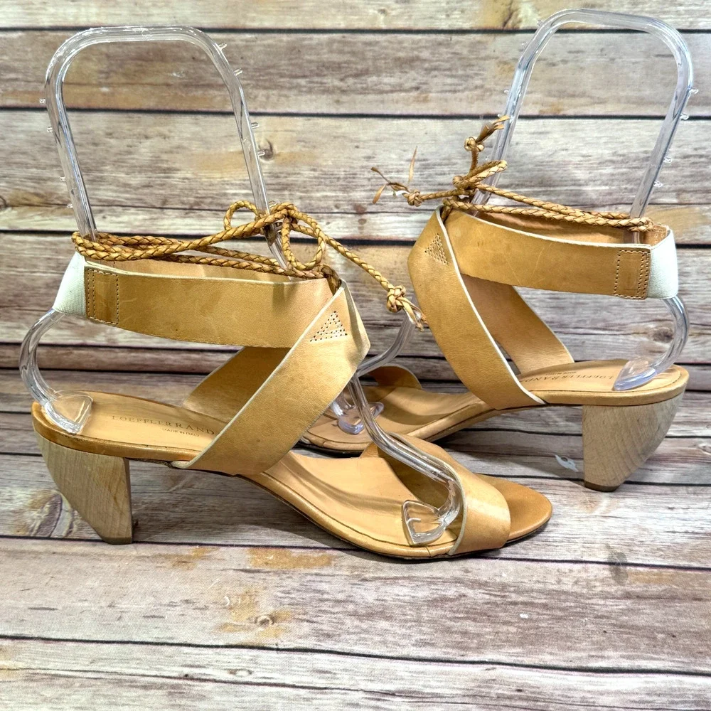 Loeffler Randall Womens Tan Leather Wooden Heel Open Toe Sandals 10